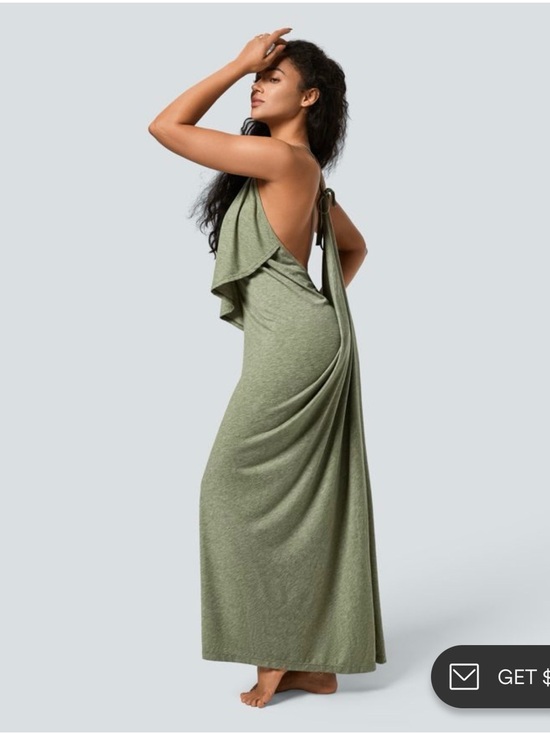 HALARA Dresses & Skirts - HALARA Olive Green Draped Open-Back Maxi Dress